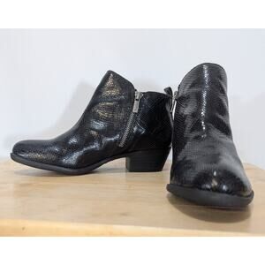 Lucky Brand Basel Black Snake Embossed Leather Double-Zip Booties Women’s 7M